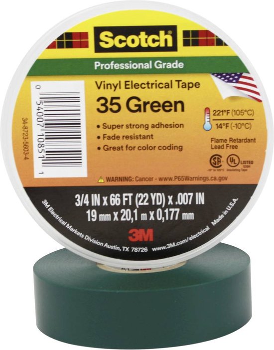 Ruban isolant Scotch® 35 Scotch SCOTCH35-19X20GN vert (L x l) 20 m x 19 mm résine caoutchouc 1 pc(s)