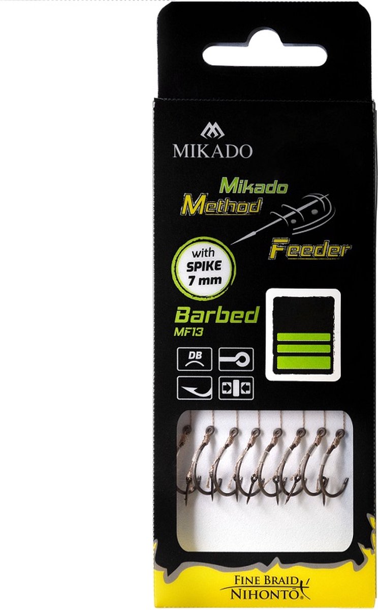 MF RIG | met spike | Prikkeldraad Haken NO 6 / vlecht: 0.16mm/10cm | 8 stuks | Mikado | Mikado MF RIG - with spike - Barbed Hooks NO 6 | Method Feeder | FEEDERVISSEN