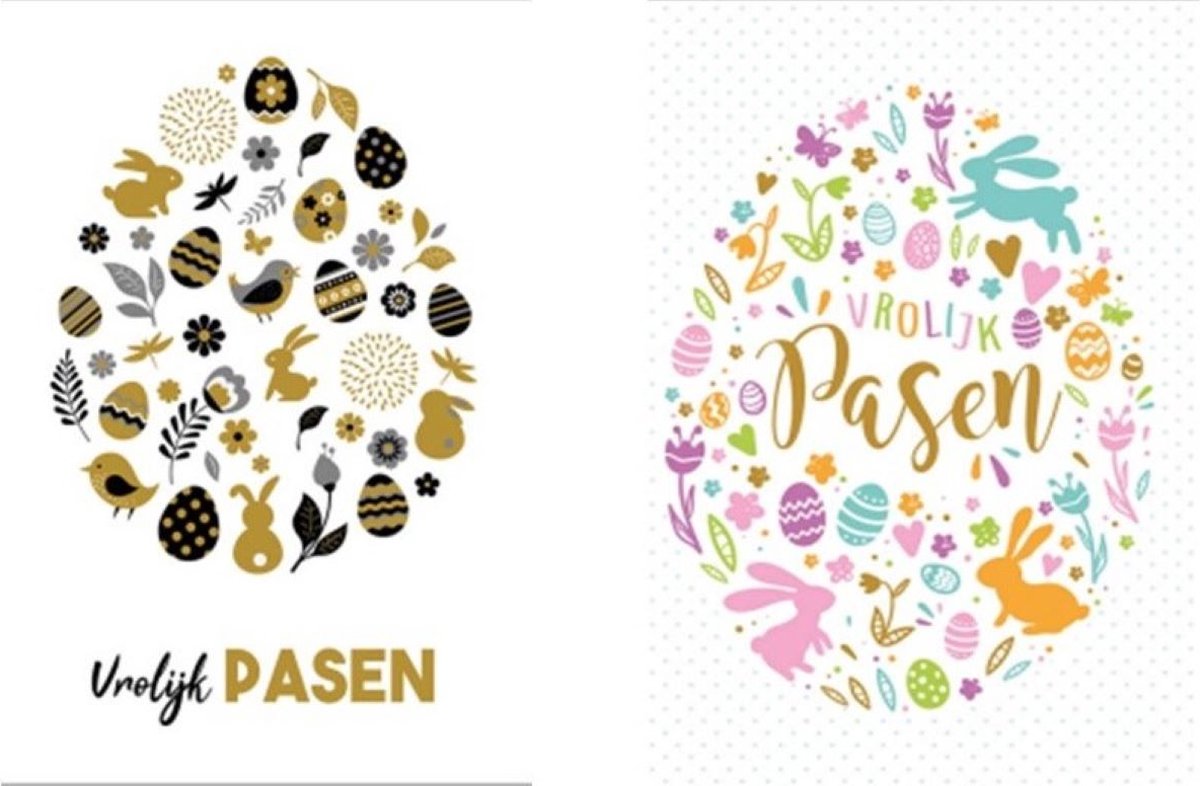 2 Luxe Paaskaarten - Vrolijk Pasen - Pasen - Set van 2 wenskaarten - Met gekleurde envelop