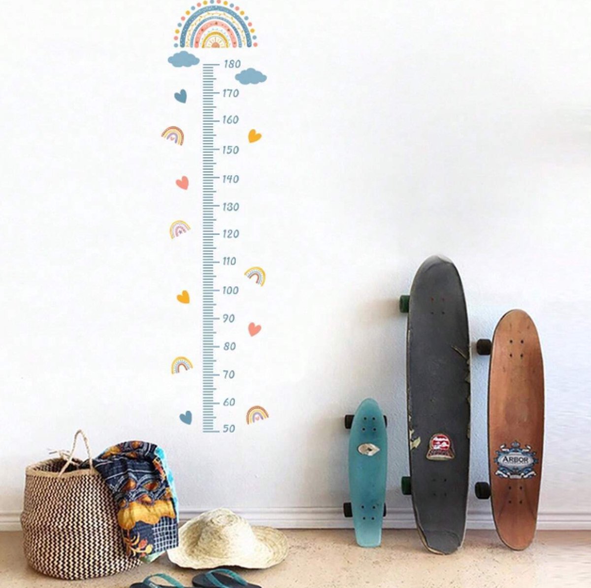 Groeimeter Sticker Regenboog | Meetlat tot 170 cm | Pastelkleurige Muurdecoratie voor Kinderen | Magisch Regenboog Design | Nunu's®