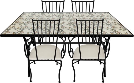 AXI Leonie Chaises et Table Bistrot Mosaïque, Style Rose Romantique, 5 pièces - Structure en métal avec carreaux de céramique - Table Bistrot Extérieur 4 chaises et table.