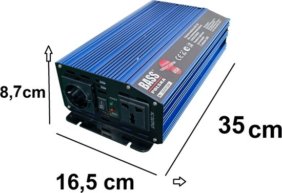 Yinleader 1200 W / 2400 W, 12 V, 230 V, Inverter, Dual USB Power Inverter with 1 Socket and LCD Display for Car, Caravan, Boat, Camping, Travel