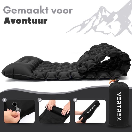 Vertrex Inflate-X1 Slaapmat met Ingebouwde Pomp - Luchtbed - 1 Persoons - Nachtzwart - Noodpakket