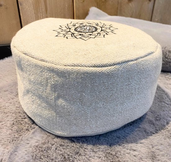 Om Namaste Design Meditatiekussen Zitkussen Rond - Creme met Lotus - jute-look van Merkloos — afbeelding 4