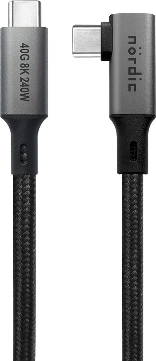 NÖRDIC USB C naar USB C Kabel - Haaks - USB4 PD3.1 240W 8K 60Hz - 40Gbps - 50cm - Geschikt voor Laptop, Smartphone & Tablet - Grijs