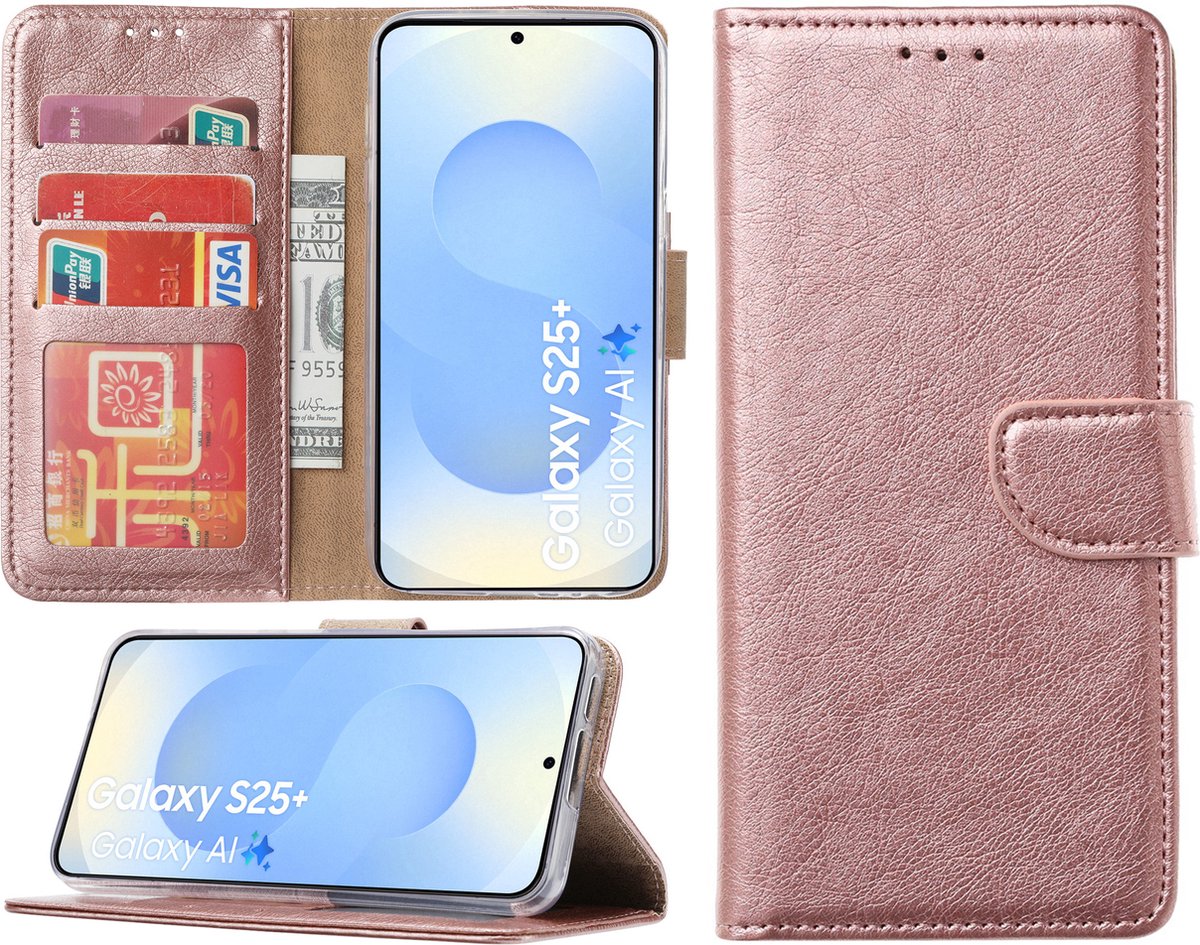 Hoesje Geschikt voor Samsung Galaxy S25 Plus – Arara bookcase met pasjeshouder - Rosegoud