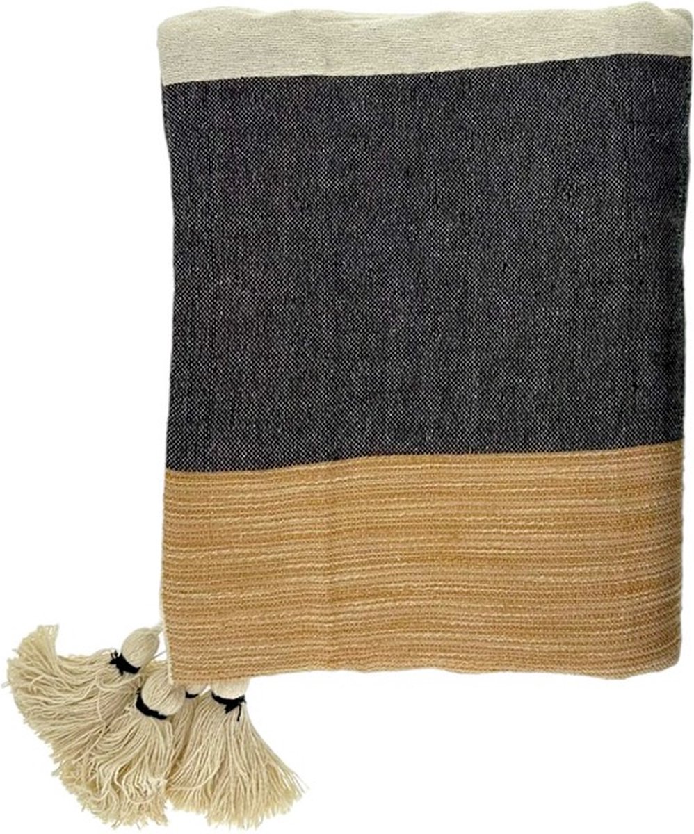 Home Society Plaid - Kleed - Sam - Polyester - 150x130cm - Lichtbruin - Creme - Grijs