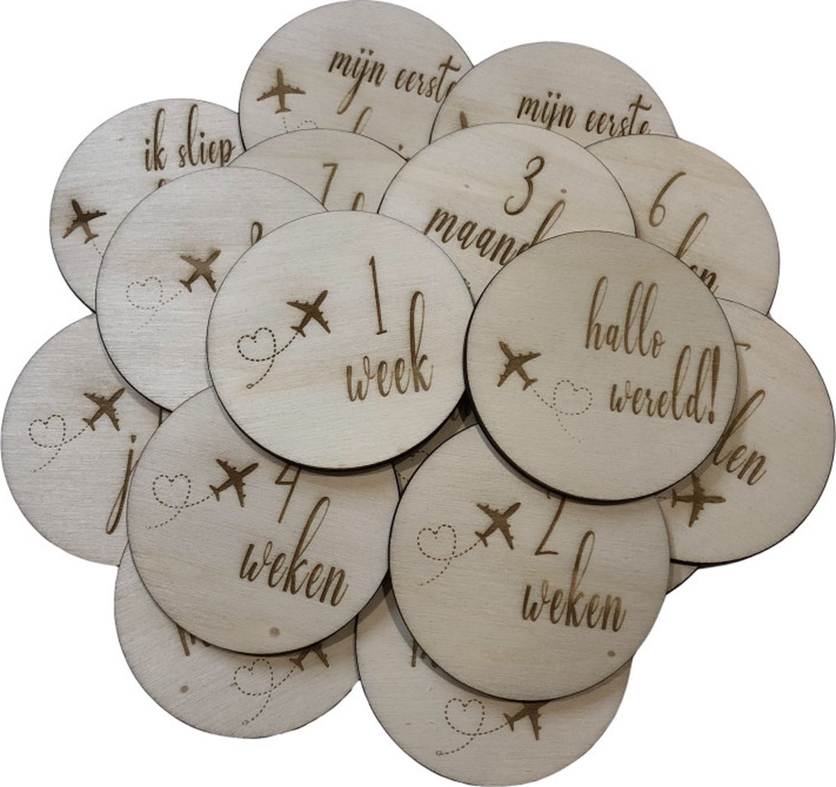 Mijlpaalkaarten vliegtuig - Houten Mijlpaalkaarten Baby - Wooden Milestones - Natuurlijke Foto Kaarten - Nude Baby Accessoire - Kraam Cadeau - Baby Pakket Milestone - Mijlpaalschijf Baby - Zwangerschap
