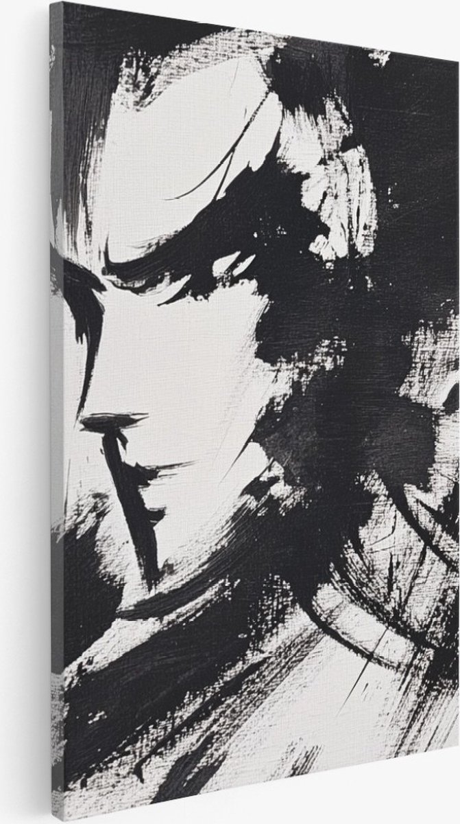 Saammp Canvas Schilderij - zwart gestreept - Portret - Abstract kunstwerk - 40x50 - Foto op canvas - Wanddecoratie - Muurdecoratie Woonkamer - Slaapkamer decoratie - Canvas Print Multicolor