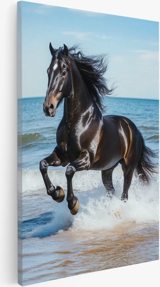 Saammp Canvas Schilderij - Paard in zee - Dieren - Natuur - 60x90 - Foto op canvas - Wanddecoratie - Muurdecoratie Woonkamer - Slaapkamer decoratie - Canvas Print Multicolor