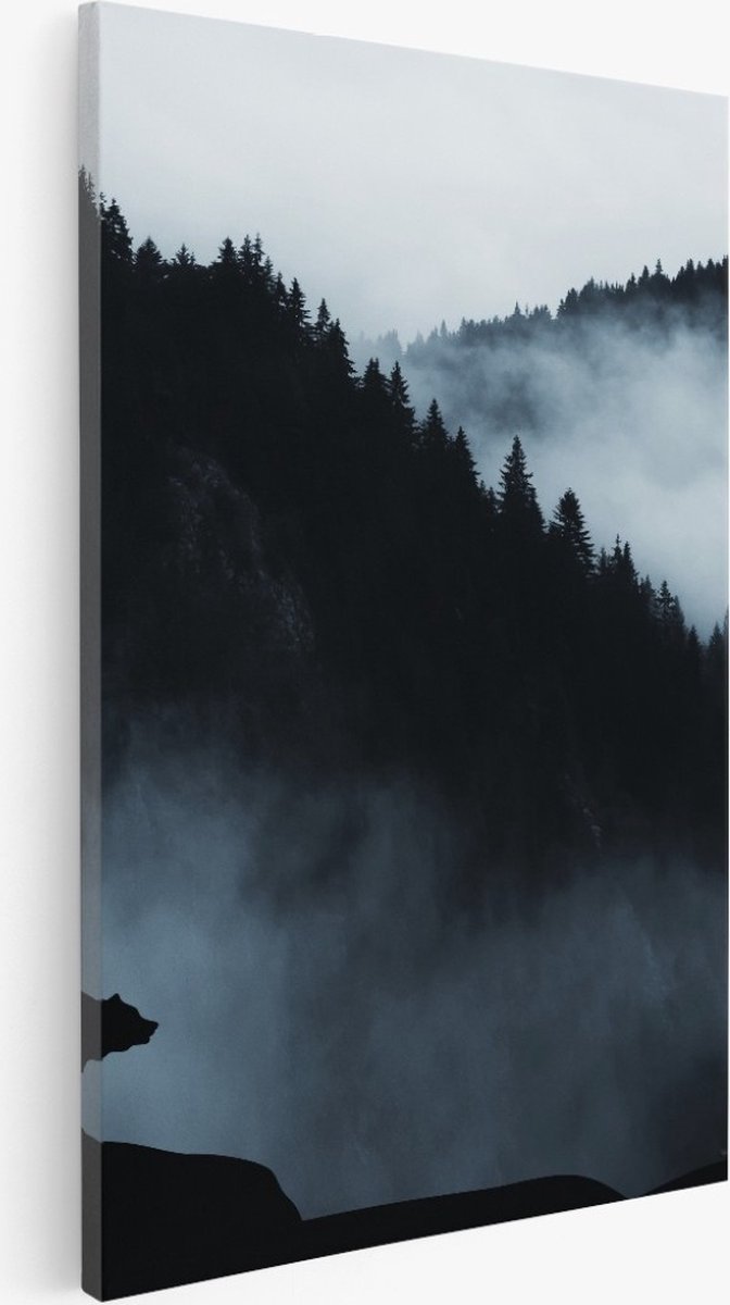 Saammp Canvas Schilderij - Beer op Rots - Landschap - Natuur - 50x70 - Foto op canvas - Wanddecoratie - Muurdecoratie Woonkamer - Slaapkamer decoratie - Canvas Print Multicolor