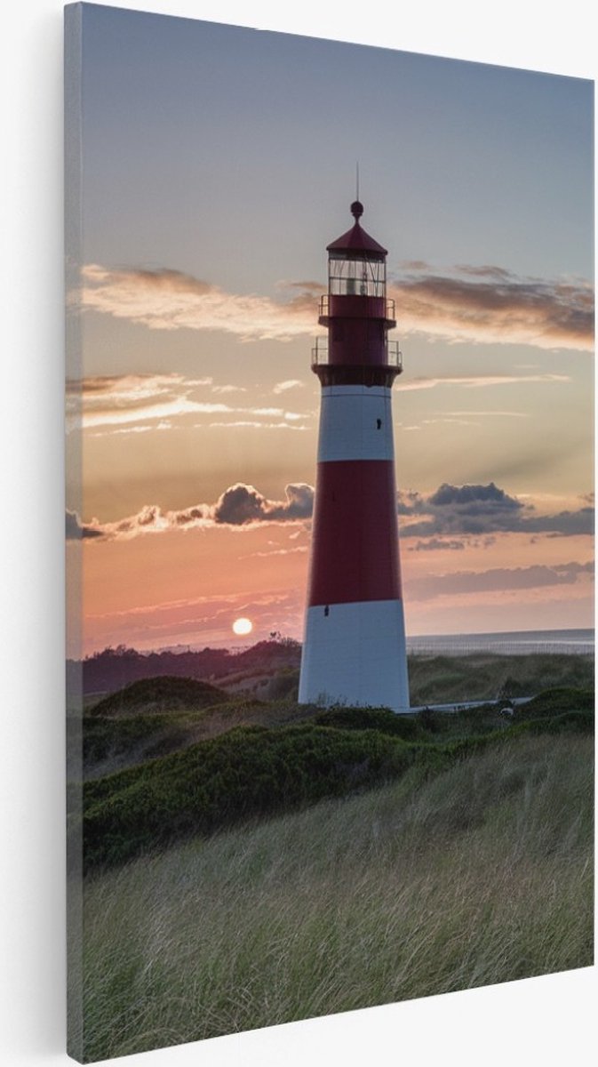 Saammp Canvas Schilderij - Strand - Zee - Vuurtoren - 50x70 - Foto op canvas - Wanddecoratie - muurdecoratie Woonkamer - Slaapkamer decoratie - Canvas Print Multicolor