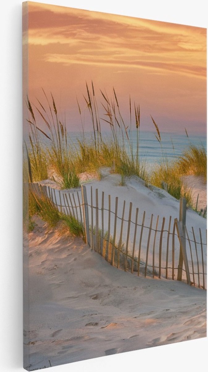 Saammp Canvas Schilderij - Pad naar strand en zee - Duinen - 75x100 - Foto op canvas - Wanddecoratie - muurdecoratie Woonkamer - Slaapkamer decoratie - Canvas Print Multicolor