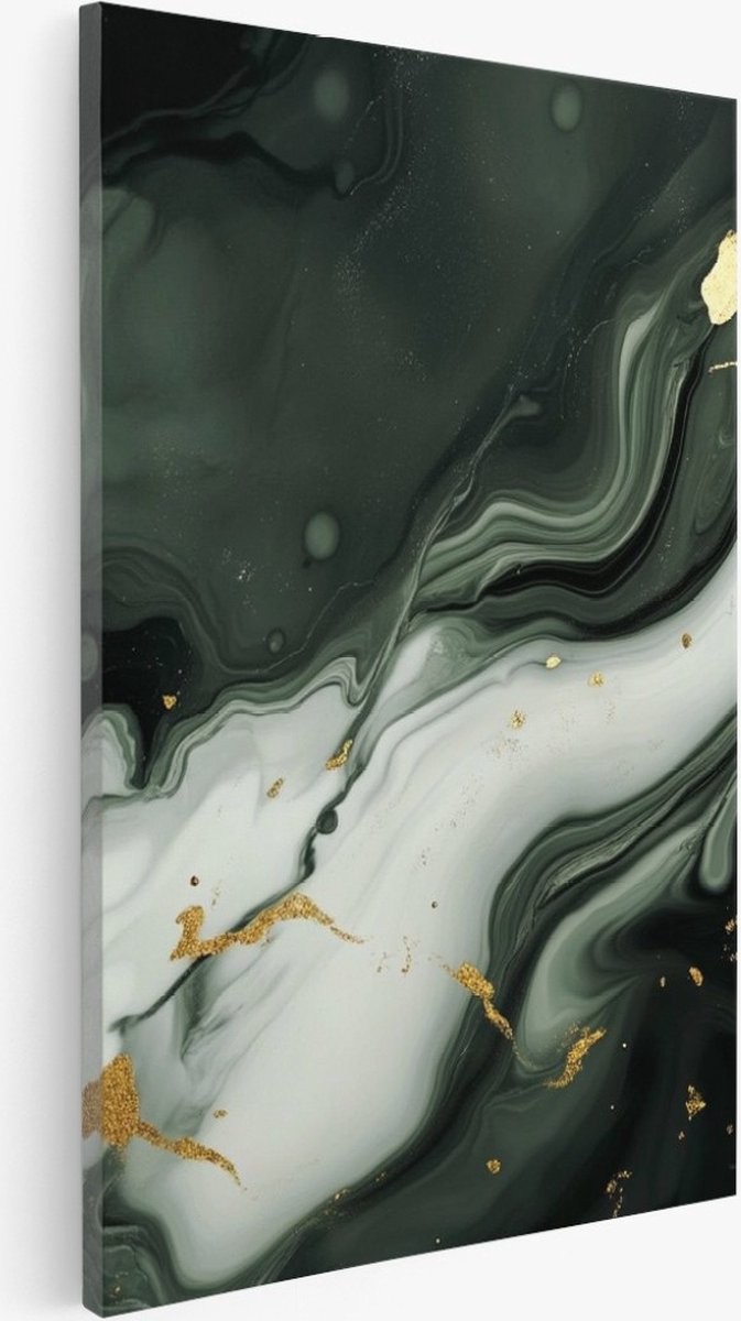 Saammp Canvas Schilderij - Donkergroen goud - Abstract kunstwerk - 80x120 - Foto op canvas - Wanddecoratie - Muurdecoratie Woonkamer - Slaapkamer decoratie - Canvas Print Multicolor