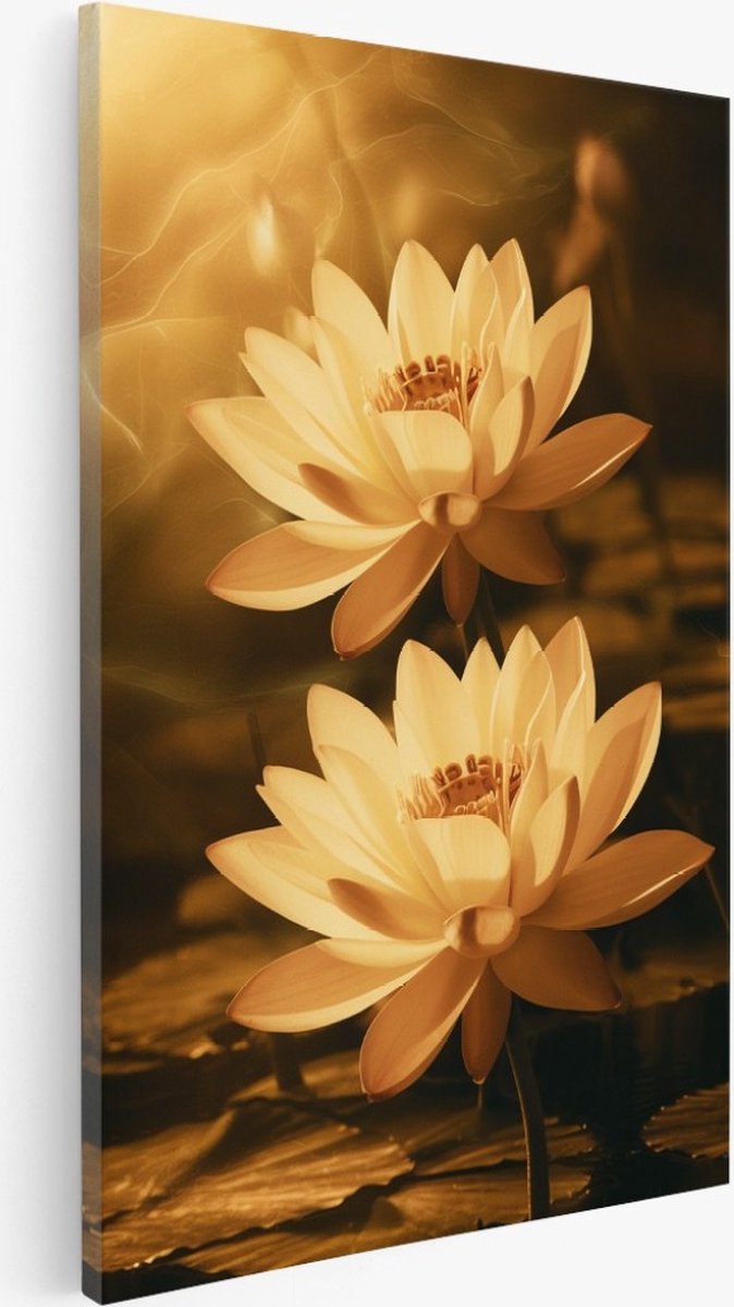 Saammp Canvas Schilderij - Witte Bloemen in zonsondergang - Natuur - 100x150 - Foto op canvas - Wanddecoratie - Muurdecoratie Woonkamer - Kantoor Decoratie Multicolor