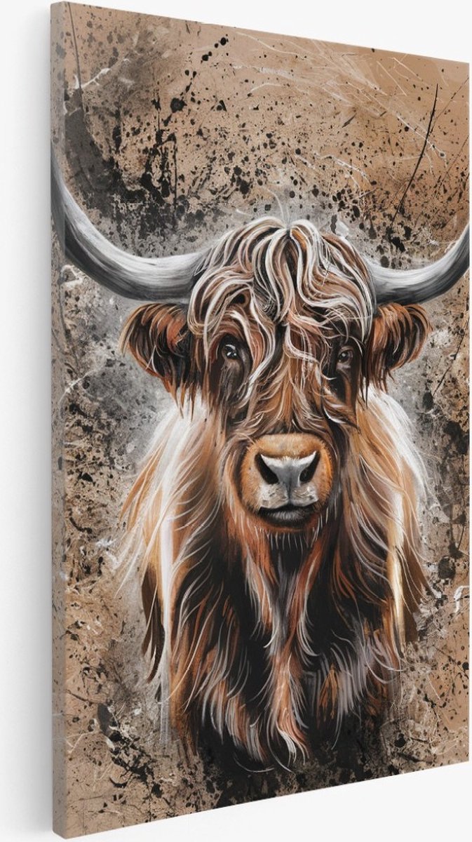Saammp Canvas Schilderij - Schotse hooglander koe - Abstract - Dieren - 100x150 - Foto op canvas - Wanddecoratie - Muurdecoratie Woonkamer - Slaapkamer decoratie - Canvas Print Multicolor