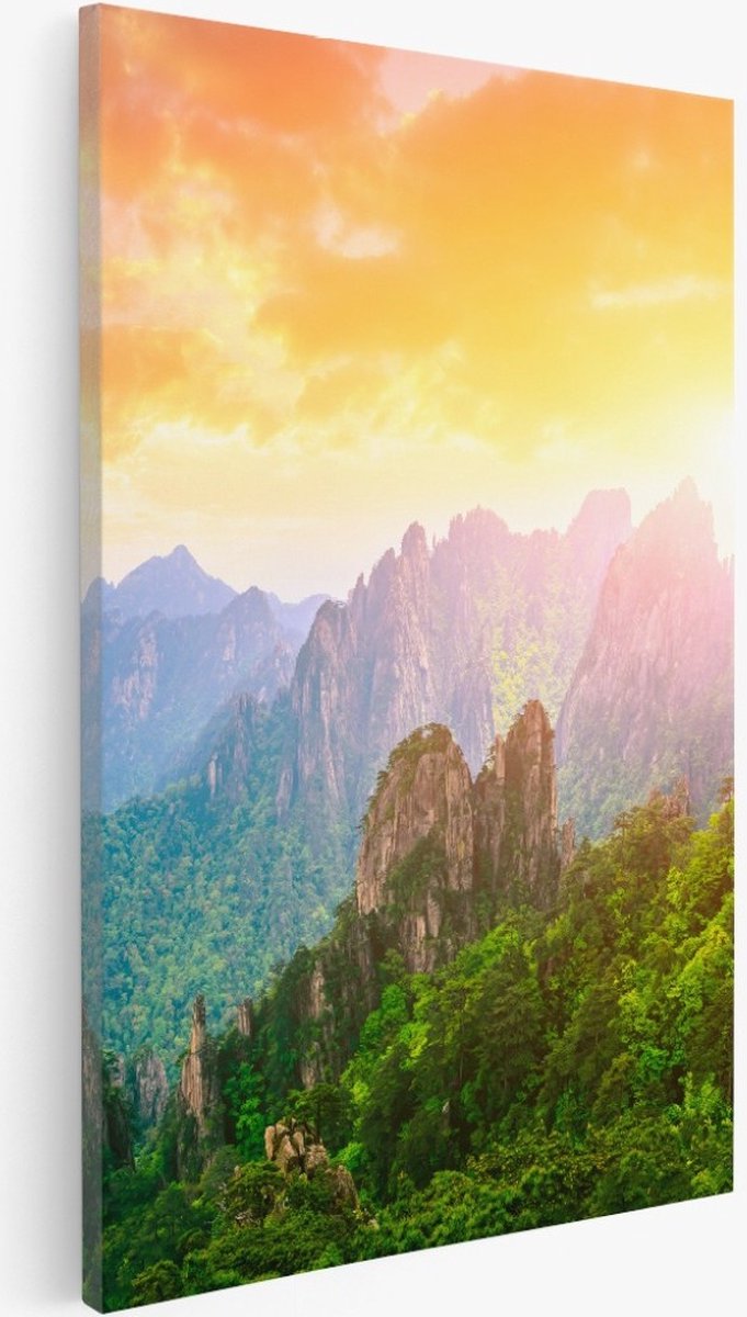 Saammp Canvas Schilderij - Groene bergtoppen - Landschap - Natuur - 30x45 - Foto op canvas - Wanddecoratie - Muurdecoratie Woonkamer - Slaapkamer decoratie - Canvas Print Multicolor