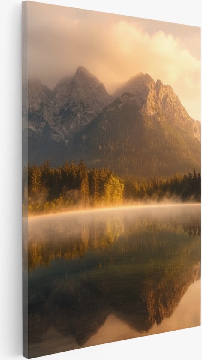 Saammp Canvas Schilderij - Natuur - 2 Bomen tussen de mist - landschap - 75x100 - Foto op canvas - Wanddecoratie - Muurdecoratie Woonkamer - Slaapkamer decoratie - Canvas Print Multicolor