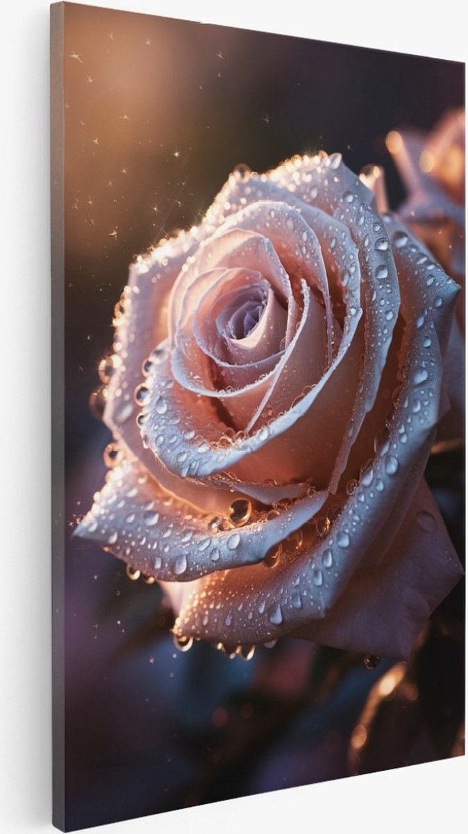 Saammp Canvas Schilderij - bloemen - Roze Roos - 80x120 - Foto op canvas - Wanddecoratie - Muurdecoratie Woonkamer - Kantoor Decoratie Multicolor
