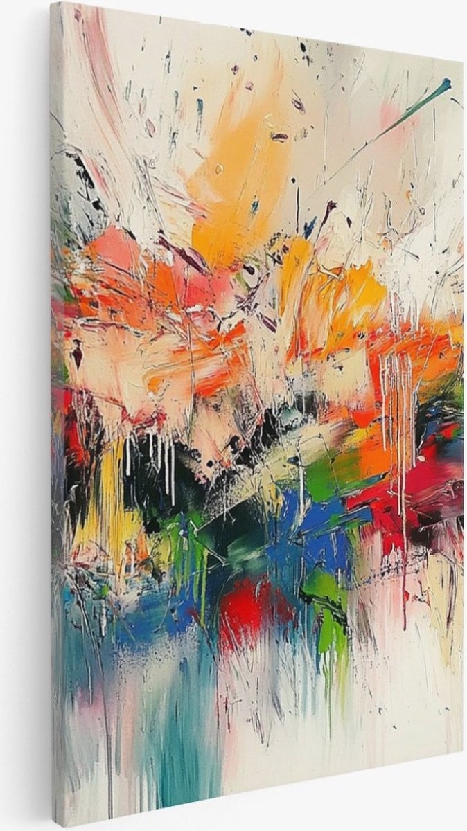Saammp Canvas Schilderij - Kleurrijk - Explosie verfspetters - Abstracte kunst - Chaotisch - 80x120 - Foto op canvas - Wanddecoratie - Muurdecoratie Woonkamer - Kantoor Decoratie Multicolor