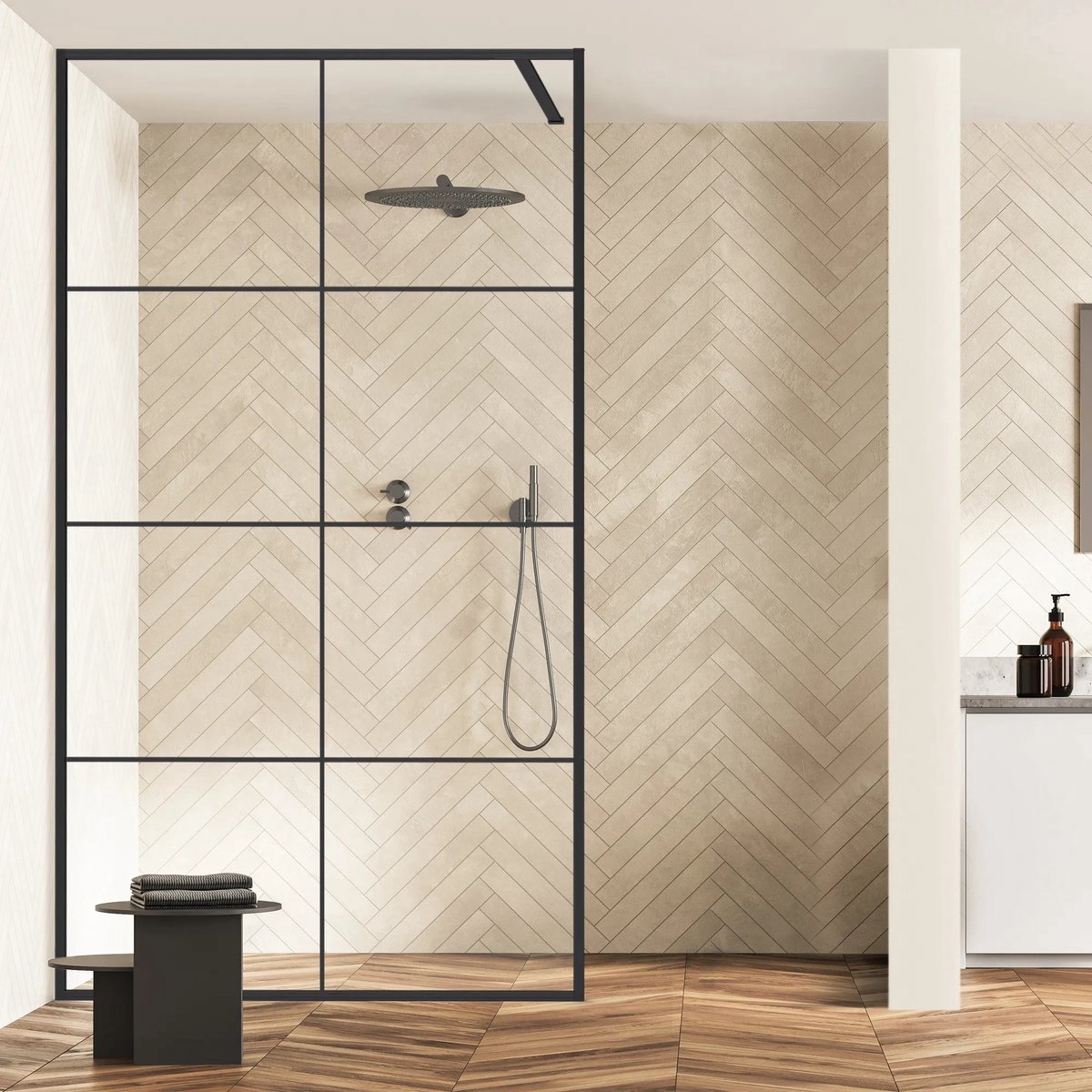 Inloopdouche - Douchewand - Mat Zwart Metaal - Nano Coating - Gehard Veiligheidsglas Krasvrij - 110 x 200 cm