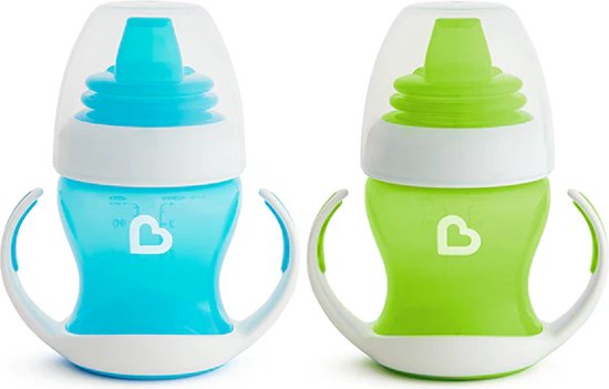 Munchkin Transitional Cup - Tasse douce pour la première fois - Lot de 2 - Tasse anti-fuite pour bébé - Tasse à boire Munchkin - Dès 4 mois - 118 ml - Blauw et vert