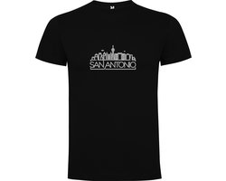 Zwart T-Shirt met “ Skyline San Antonio Texas – Vakantiegevoel – Strak – Modern “ Print Full Color Maat S