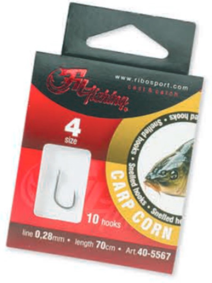 Snelled Hooks 'Carp Corn' - Haakmaat #4 - 0.28mm - 70cm - 10 stuks - Karper, Penvis, Dobber, Mais Onderlijnen