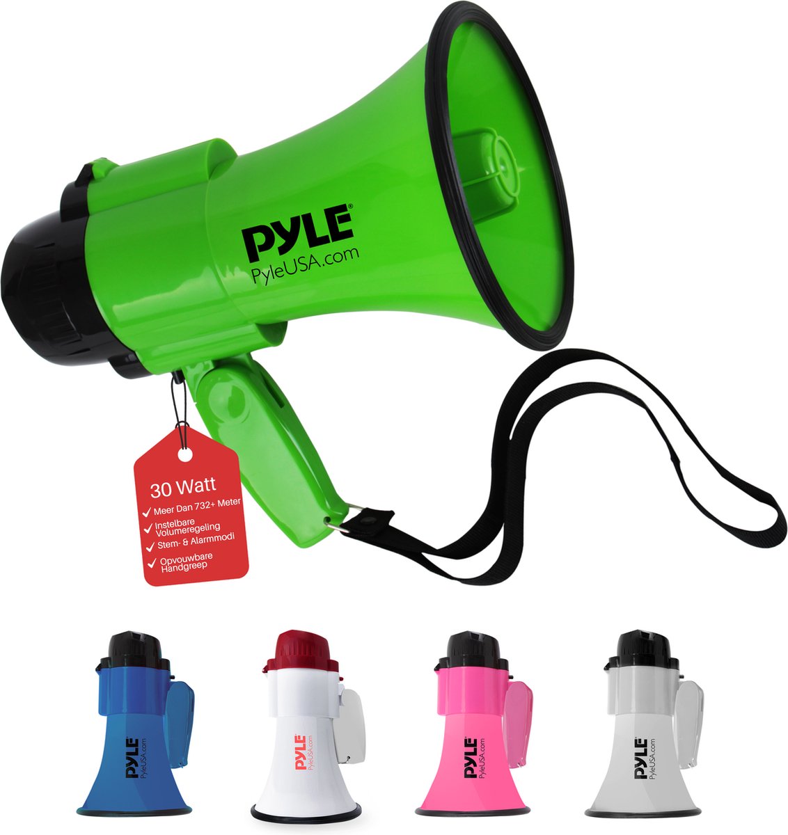 Pyle Megafoon-Toeter met Sirene - Luidsprekerhoorn- Draagbare Luidspreker-30 Watt - Microfoon- PA Geluid- Vouwbare Handgreep voor Cheerleading, Politiegebruik -Groen