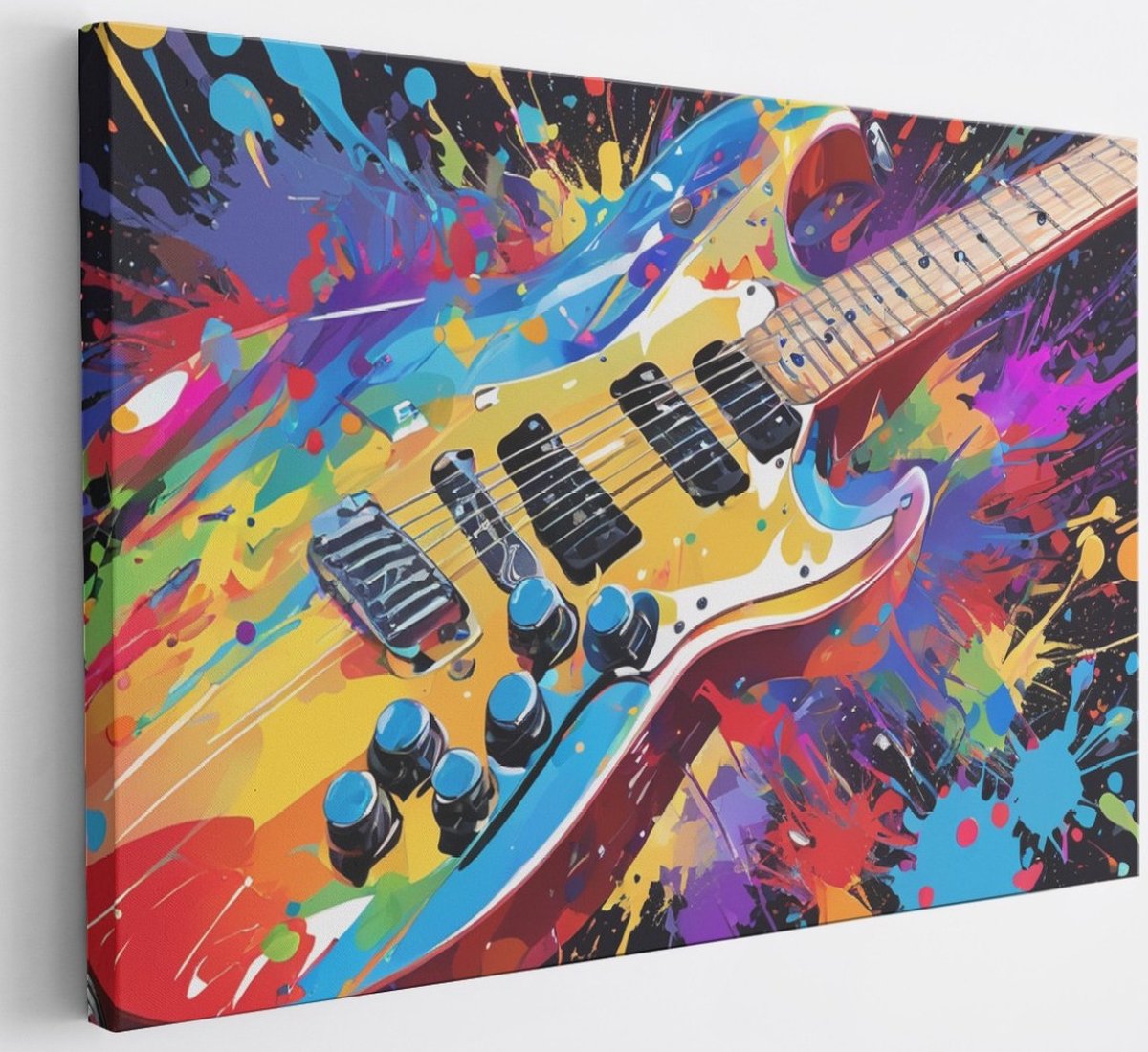 Saammp Canvas Schilderij - Kleurrijke Gitaar - Abstract - 90x60 - Foto op canvas - Wanddecoratie - Muurdecoratie Woonkamer - Slaapkamer decoratie - Canvas Print Multicolor