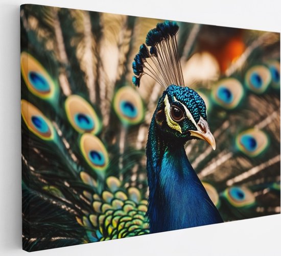 Gros plan d'un paon avec une queue déployée aux yeux multicolores.