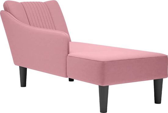 vidaXL Chaise longue met kussen en rechterarmleuning fluweel roze, chaise lounge stoel, chaise lounge bank, lounge stoel, chaise lounge bank stoel