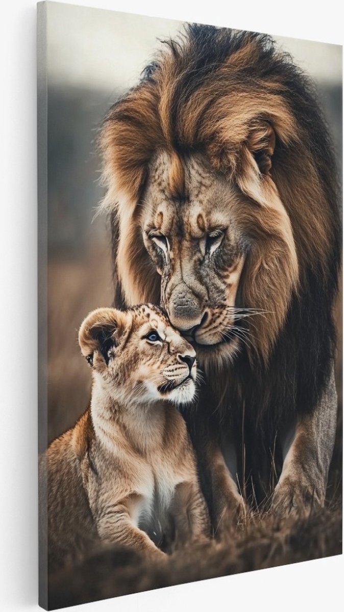 Saammp Canvas Schilderij - Liefdevolle leeuwen - Dieren - Natuur - 30x40 - Foto op canvas - Wanddecoratie - Muurdecoratie Woonkamer - Slaapkamer decoratie - Canvas Print Multicolor