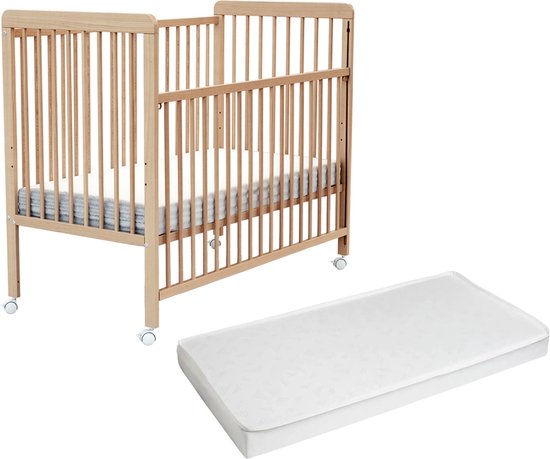 AT4 - Houten uitschuifbaar babybedje met matras ESSENTIEL Gelakt beukenhout 60 x 120 cm