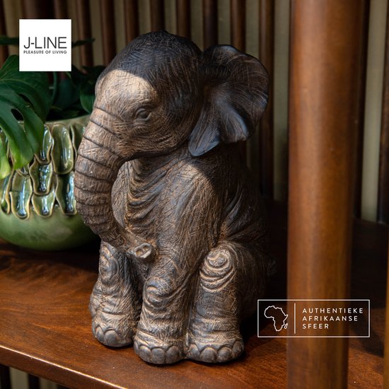 J-Line décoration Elephant Assis - polyrésine - marron foncé