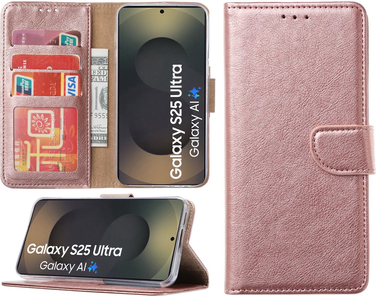 Hoesje Geschikt voor Samsung Galaxy S25 Ultra – Arara bookcase met pasjeshouder - Rosegoud