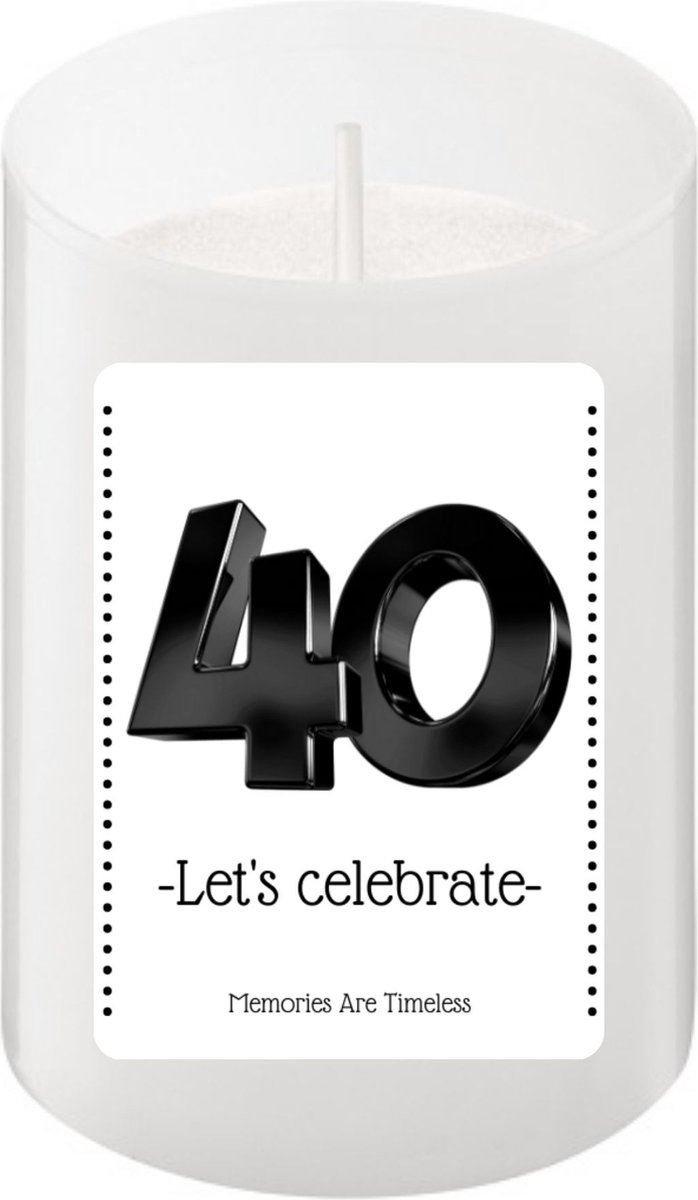 Memories Are Timeless Cadeau Kaarsje 40 Jaar | Perfect voor 40ste Verjaardag | 24 Branduren 40 Let's Celebrate