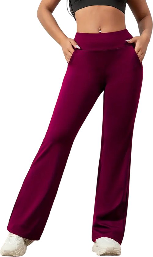 HORIZON Flared Broek met Zakken - Dames Legging - PETIT Pijplengte - Casual Flare Pants - Broek met Zakken - Stijlvol & Sportief - Rekbaar - Zachte stof - Rood - Maat XXL