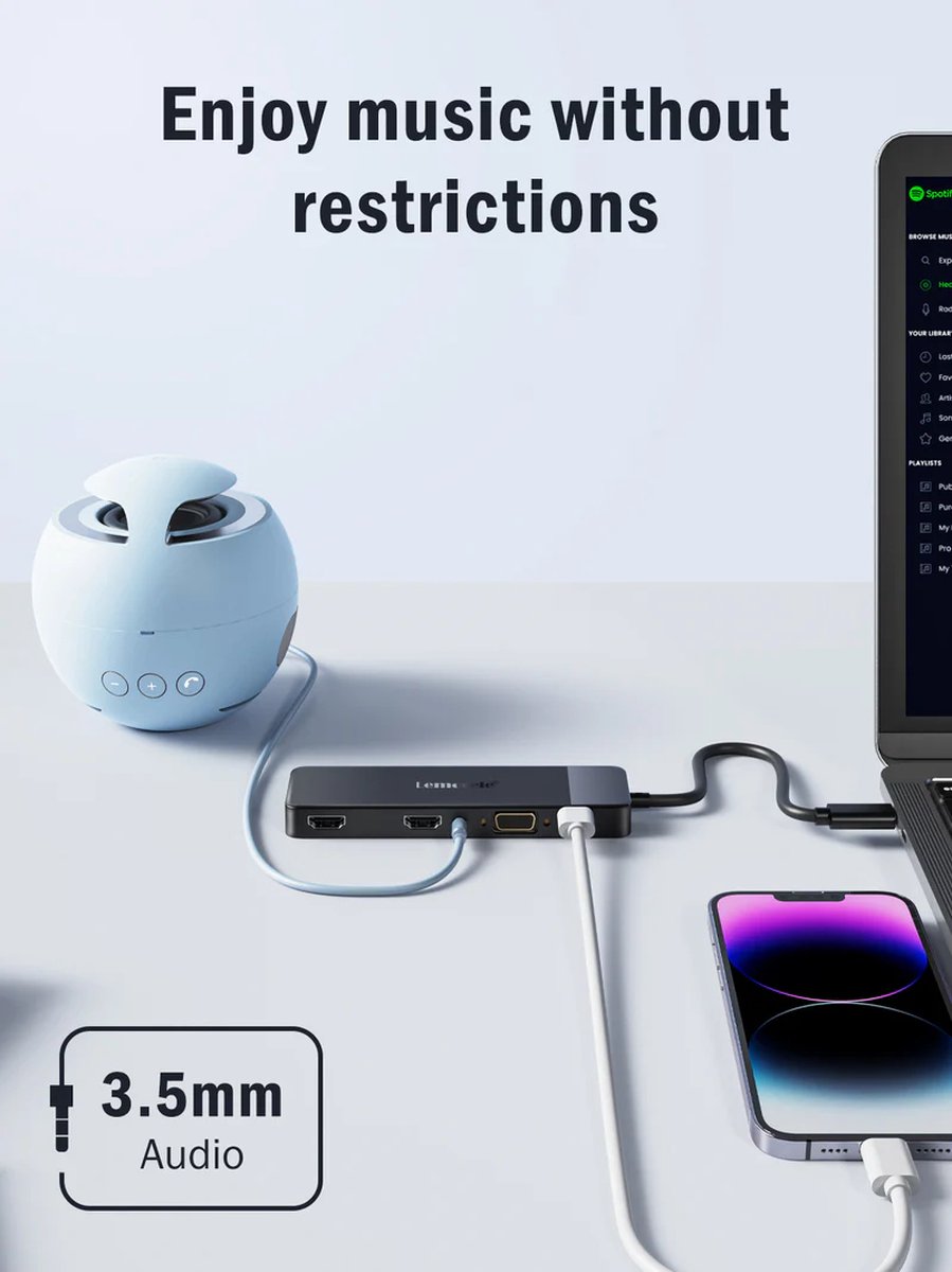Lemorele TC94 10-in-1 USB-C Docking Station Dual HDMI 4K VGA USB 3.0 SD TF Audio 100W PD voor Windows MacBook Dell HP - Afbeelding 4
