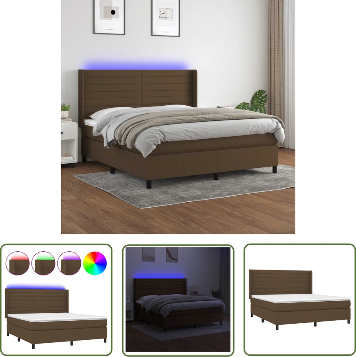 The Living Store Boxspring - Pocketvering matras - LED - 180 x 200 cm - Donkerbruin - Boxspring - Led Bed - Boxspring Met Led - Donkere Bruine Boxspring - Tweepersoons Boxspring