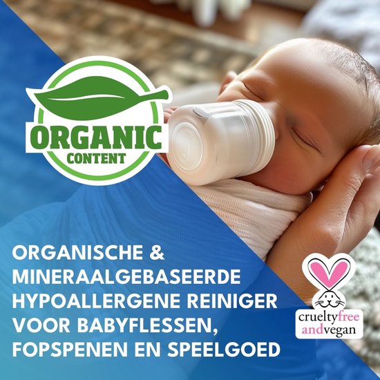 Minoris Baby Flessen-, Fopspenen- & Speelgoedreiniger – Biologische, Natuurlijke & Minerale Bestanddelen | Hypoallergeen, Geurvrij, Verwijdert Melk- en Formuleresten | Borstkolfreiniger | Vegan 500ml