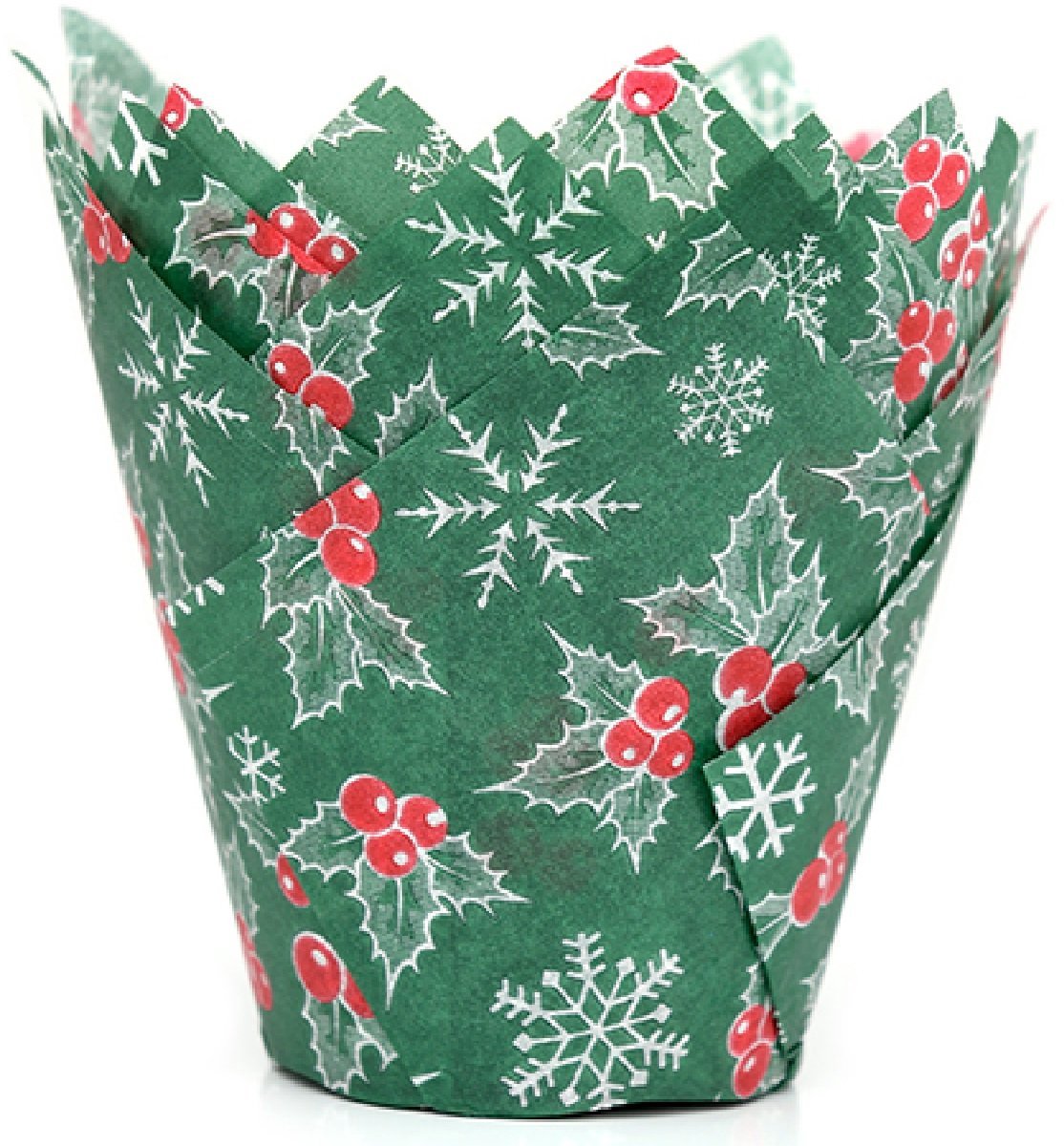 House of Marie Tulip Baking Cups - Holly Christmas pk/36
