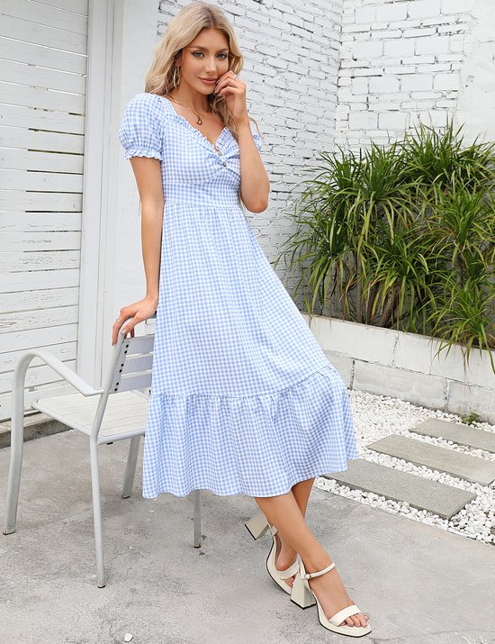 Damesjurk Casual Lange Zomerjurk Korte Mouw Swing Midi Jurk A-lijn