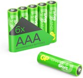 GP Charge & Save Piles AAA rechargeables | Alternative durable aux piles jetables | Capacité optimisée pour une utilisation quotidienne | Préchargé | 6 piles rechargeables AAA