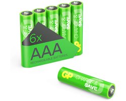 GP Charge&Save, oplaadbare Batterijen AAA 650mAh, NiMH – 6 stuks | Geoptimaliseerde capaciteit voor dagelijks gebruik | AAA batterijen oplaadbaar, voorgeladen, lage zelfontlading, duurzaam alternatief voor wegwerpbatterijen