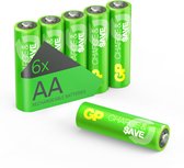 GP Charge&Save, oplaadbare Batterijen AA 1300mAh, NiMH – 6 stuks | Geoptimaliseerde capaciteit voor dagelijks gebruik | AA batterijen oplaadbaar, voorgeladen, lage zelfontlading, duurzaam alternatief voor wegwerpbatterijen