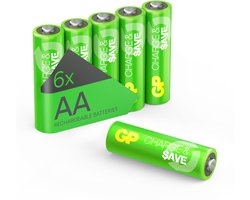 GP Charge&Save, oplaadbare Batterijen AA 1300 mAh, NiMH – 6 stuks | Geoptimaliseerde capaciteit voor dagelijks gebruik | AA batterijen oplaadbaar, voorgeladen, lage zelfontlading, duurzaam alternatief voor wegwerpbatterijen