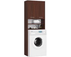 Badkamerkast voor Wasmachine FIN / Hoge Wasmachinekast met 2 Deuren / AKORD Furniture Factory / Venge / 64 x 180 x 30 cm