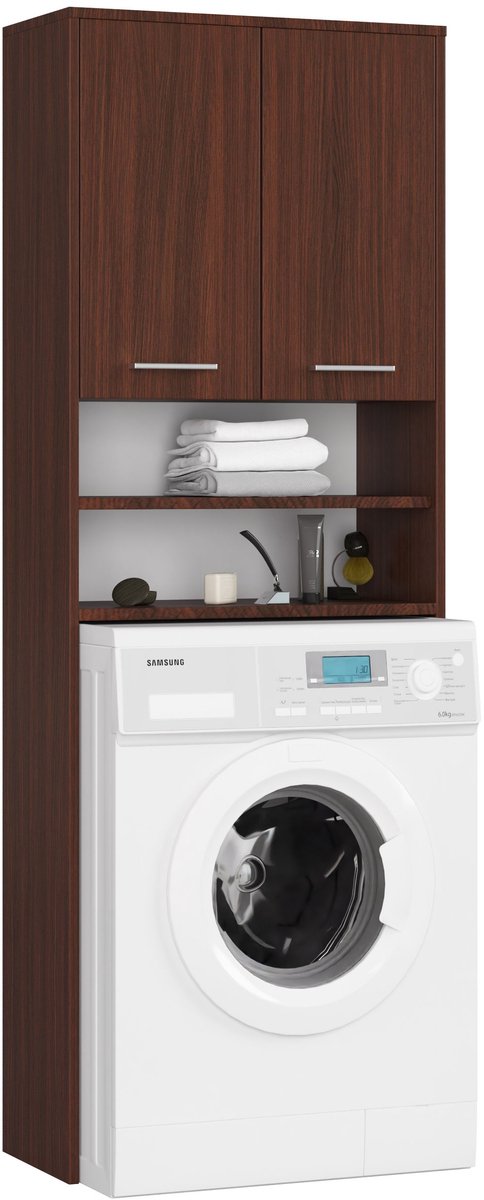 Badkamerkast voor Wasmachine FIN / Hoge Wasmachinekast met 2 Deuren / AKORD Furniture Factory / Venge / 64 x 180 x 30 cm