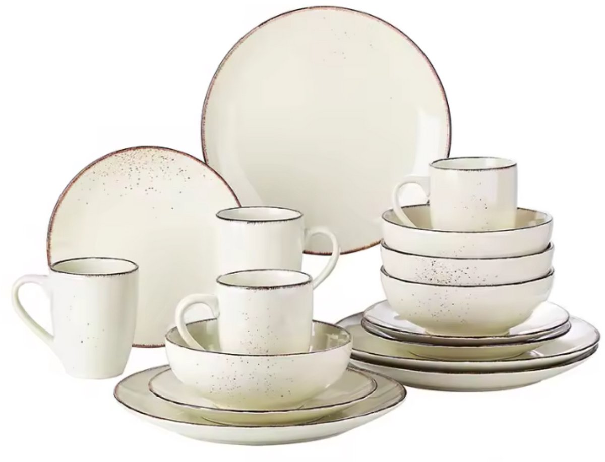 Refined Dinerborden – 4 persoons – 16 delig – Wit met zwarte rand- Keramisch – Serviesset – Breakfast Plates